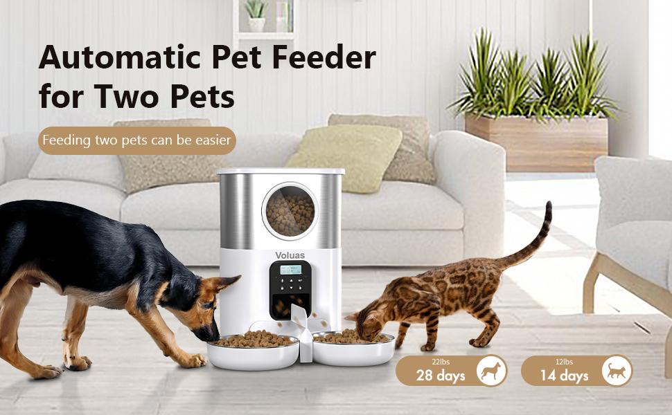 VOLUAS Automatic Cat Feeders for Two Cats Pet Feeder for Cats and