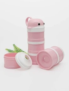 Cartoon Dolphin Portable Baby Milk Powder Container, Sealed Moisture-Proof Food Storage Box With Compartments For Outdoor Use - Pink - View 2