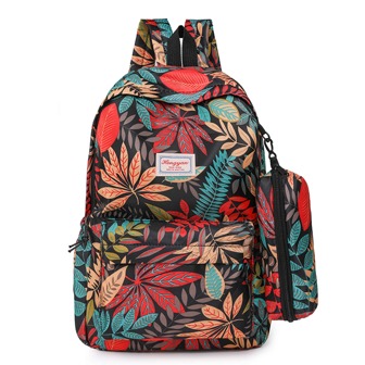 流行的葉子印花男女兩用背包套裝,情侶風格,適合夏季假期,游泳,健身,戶外旅行,通勤,商務,學校,野餐,露營,超市,騎自行車,徒步旅行,釣魚等等,配有可拆卸小包,彈性口袋,適用於平板電腦和筆記本電腦的主&內部間隔