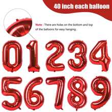 40 Inch Red Number Balloons - Large Helium Foil Balloons For Birthday Party (Numbers 0-9), Valentine's Day - Red - View 3