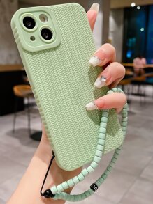 編織紋理質感防摔手機外殼附帶繩子 - 綠色 - 查看 4