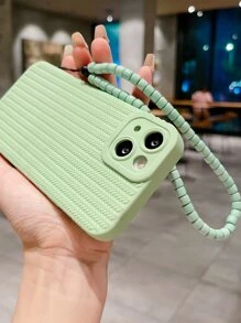 編織紋理質感防摔手機外殼附帶繩子 - 綠色 - 查看 2
