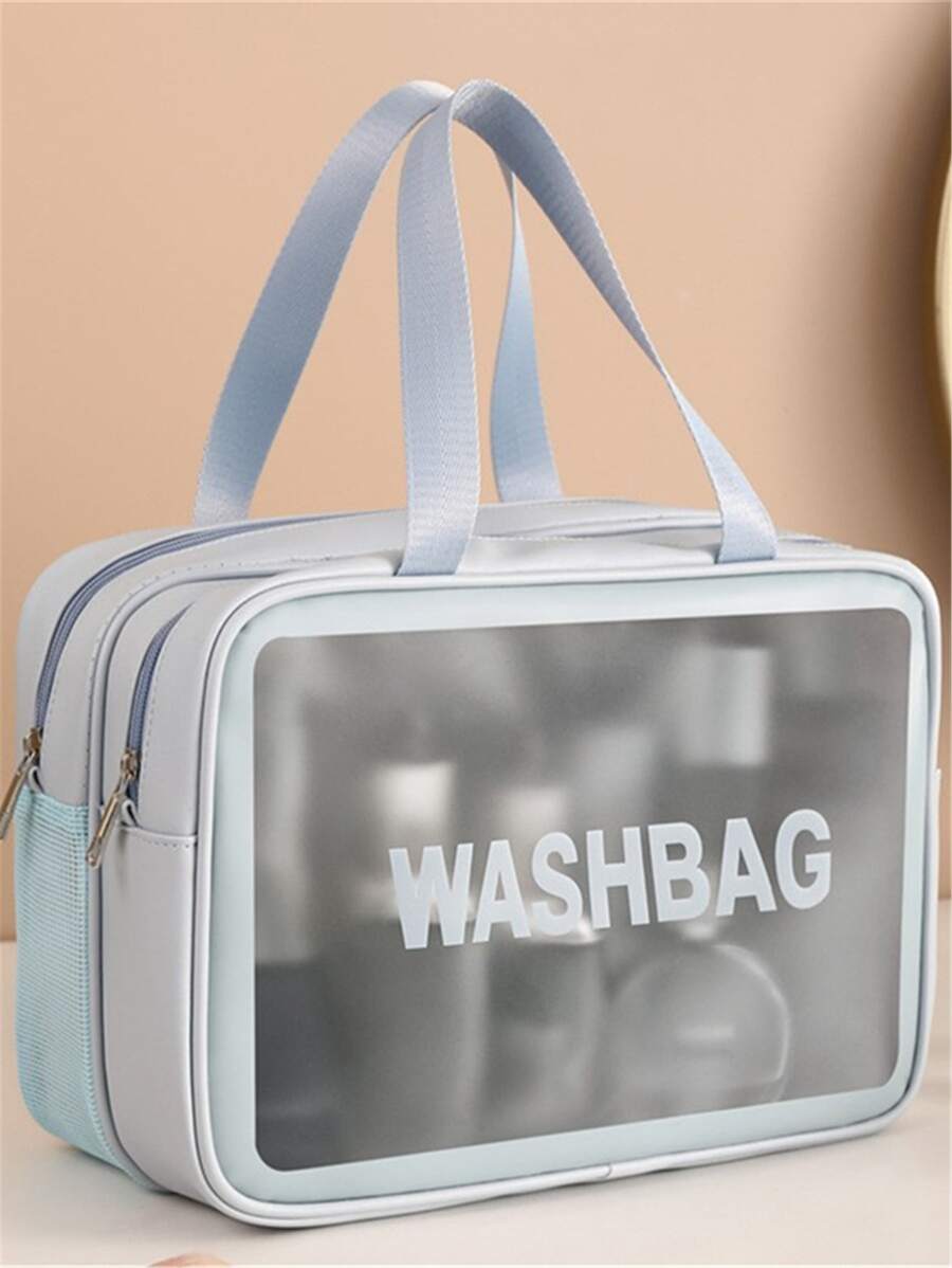 Túi đựng mỹ phẩm và đồ vệ sinh cá nhân trong suốt màu xanh có sức chứa lớn với lớp hoàn thiện mờ bán trong suốt, lý tưởng để tắm, bơi lội và đựng đồ du lịch - Màu xanh lam - Xem 1