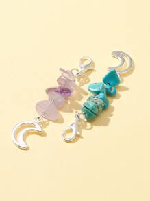 12Pcs Gemstone Chips Pendant Decoration, With Zinc Alloy Moon - Multicolor - View 5