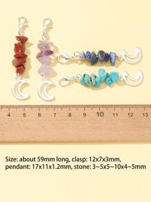 12Pcs Gemstone Chips Pendant Decoration, With Zinc Alloy Moon - Multicolor - View 6