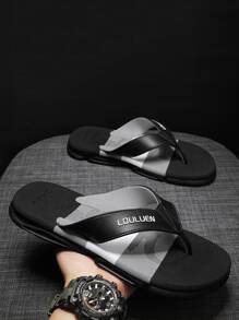 夏天新風格透氣男士人字拖時尚沙灘涼鞋 - 黑色 - 查看 2