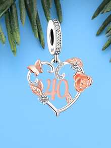 1入組精美925純銀愛心形狀數字,玫瑰,蝴蝶,樹葉形狀DIY首飾吊墜,禮品