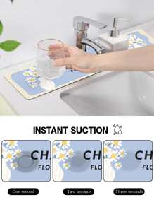 1入組現代簡約風格手繪藍色背景植物和花瓶，字母印花矽膠防滑水龍頭滴水墊，兼容不同水龍頭，適合浴室、廚房 - 彩色 - 查看 7
