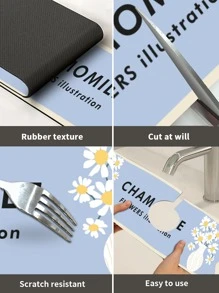 1入組現代簡約風格手繪藍色背景植物和花瓶，字母印花矽膠防滑水龍頭滴水墊，兼容不同水龍頭，適合浴室、廚房 - 彩色 - 查看 8