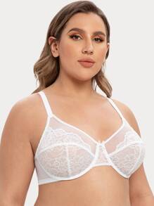 Plus Minimizer Floral Lace Underwire Bra - White - View 3