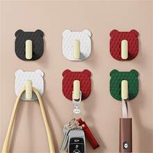 4入組熊形自粘塑料掛鉤、牆壁裝飾衣服掛鉤、鑰匙、錢包