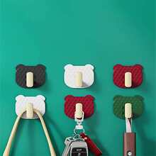 4入組熊形自粘塑料掛鉤、牆壁裝飾衣服掛鉤、鑰匙、錢包