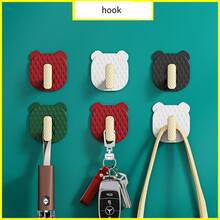 4入組熊形自粘塑料掛鉤、牆壁裝飾衣服掛鉤、鑰匙、錢包