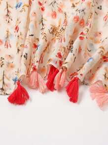 Floral Print Tassel Decor Scarf - Multicolor - View 6
