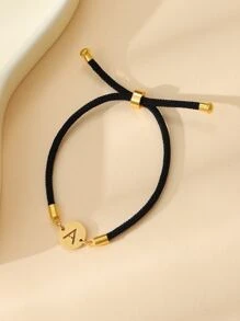 1入A-Z不鏽鋼26個字母吊墜，附經典黑色麻繩，耐用手鐲，適合女孩，有意義的生日/派對/母親節禮物 - 彩色 - 查看 3