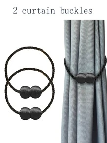 2pcs Black Magnetic Curtain Tiebacks - Black - View 1