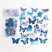 CANDY POETRY 1包40张什锦颜色蝴蝶PET贴纸，可用于装饰手机、笔记本电脑、电脑、剪贴簿、日记本、便签本、工艺品、学校和办公用品、返校剪贴簿用品，趣味贴纸，笔记本电脑贴纸，Kindle手机贴纸 - 藍色 - 查看 2
