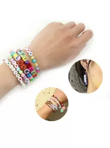 100pcs/pack Acrylic Semitransparent Flat Round English Letter Beads In Blue For Diy Jewelry Making - Blue - View 4