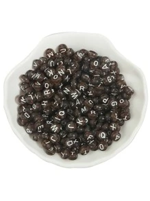 100pcs/set Acrylic Brown Semi-transparent Flat Round English Letter Beads Used For Diy Jewelry Making - Coffee Brown - View 3