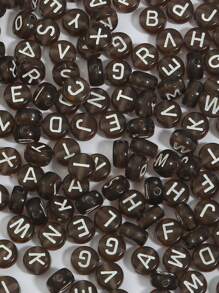 100pcs/set Acrylic Brown Semi-transparent Flat Round English Letter Beads Used For Diy Jewelry Making - Coffee Brown - View 1