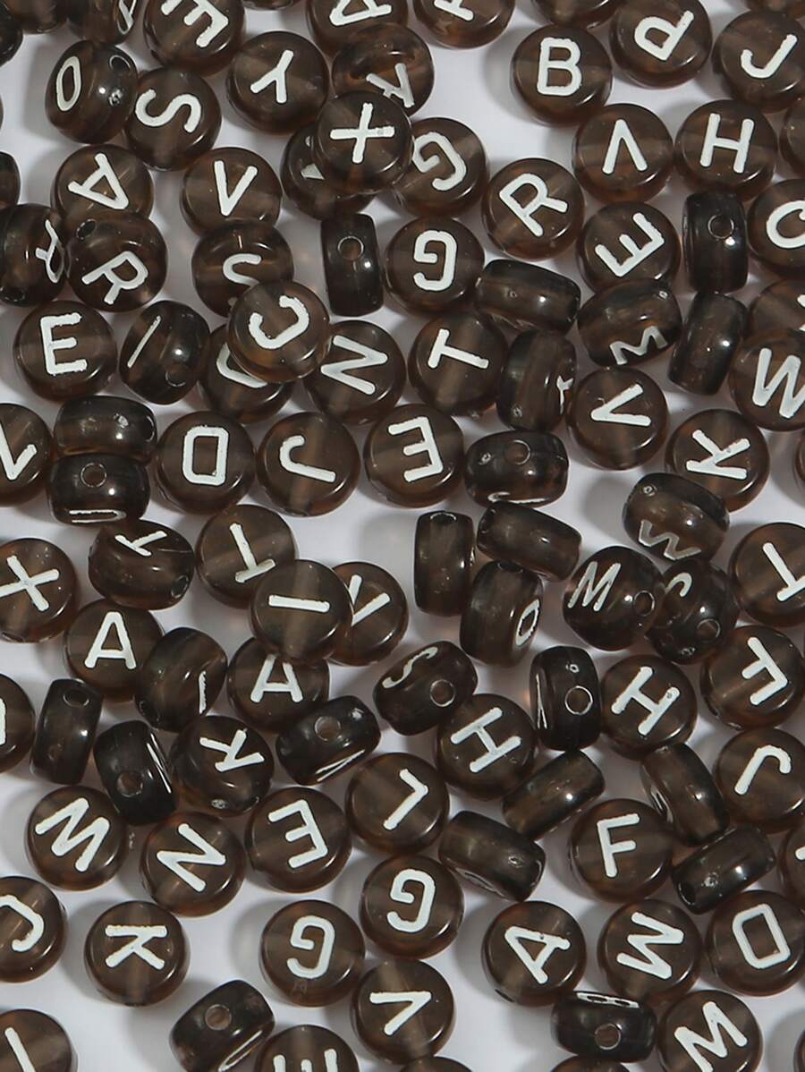 100pcs/set Acrylic Brown Semi-transparent Flat Round English Letter Beads Used For Diy Jewelry Making - Coffee Brown - View 1