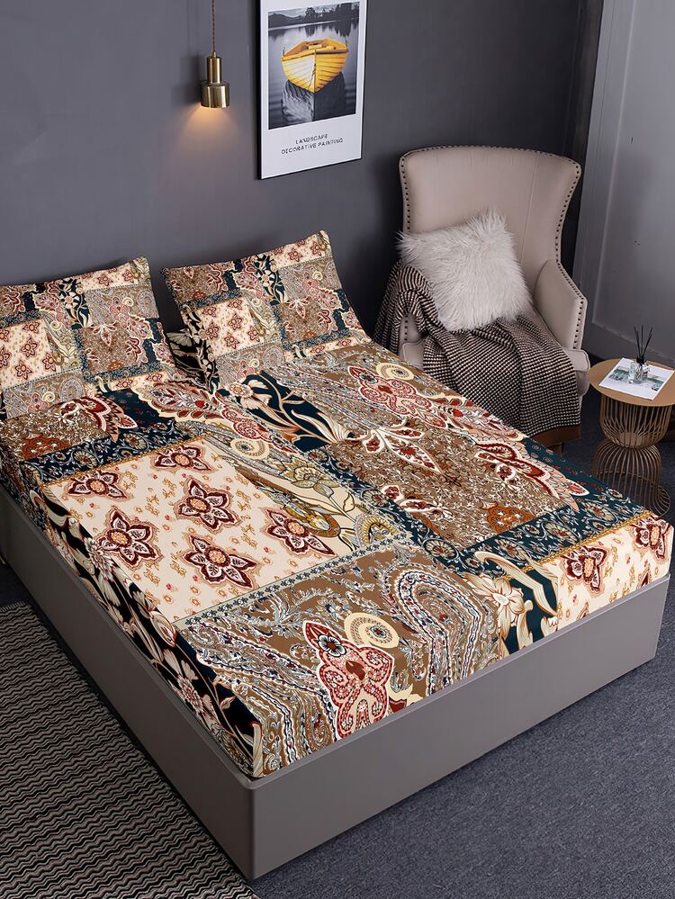 1 Set Mandala Printed Bohemia Bedding Set, 1 Duvet Cover And 2 Pillowcases - Baby Blue - View 1