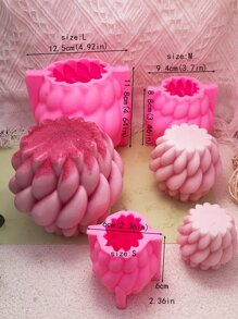 1 件旋转雨滴形 DIY 硅胶蜡烛/肥皂制作模具，几何曲线设计 - 粉色 - 查看 3