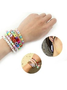 100入組亞克力橘色半透明平底圓形英語字母珠子DIY首飾製作項鍊,手環 - 橘色 - 查看 4