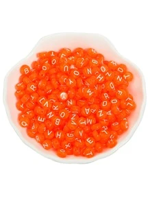 100入組亞克力橘色半透明平底圓形英語字母珠子DIY首飾製作項鍊,手環 - 橘色 - 查看 3