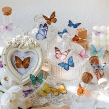 CANDY POETRY 1 Pack 40pcs Multicolor Butterfly Shaped PET Sticker Decor For Mobile Phone, Laptop, Computer, Scrapbook, Diary, Notebook, School & Office Supplies,School Supplies,Back To School Stickers Scrapbook Supplies Funny Stickers Laptop Stickers Kindle Phone Stickers - Green - View 5
