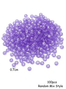 100pcs Acrylic Purple Semi-transparent Flat Round English Alphabet Beads For Jewelry Making Diy Necklace And Bracelet