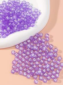 100pcs Acrylic Purple Semi-transparent Flat Round English Alphabet Beads For Jewelry Making Diy Necklace And Bracelet