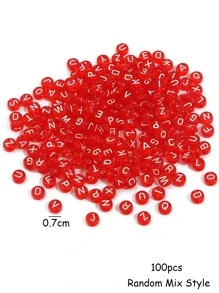 100pcs Red Acrylic Transparent Flat Round Alphabet Letter Bead For Diy Jewelry Making, Necklace Bracelet - Red - View 3