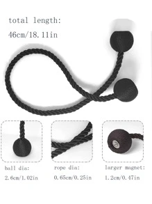 2pcs Black Magnetic Curtain Tiebacks - Black - View 2