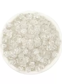 100 件白色半透明亚克力椭圆形随机字母珠，用于制作珠宝 DIY 项链手链（7x4 毫米） - 白色 - 查看 3