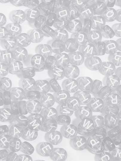 100 件白色半透明亚克力椭圆形随机字母珠，用于制作珠宝 DIY 项链手链（7x4 毫米）