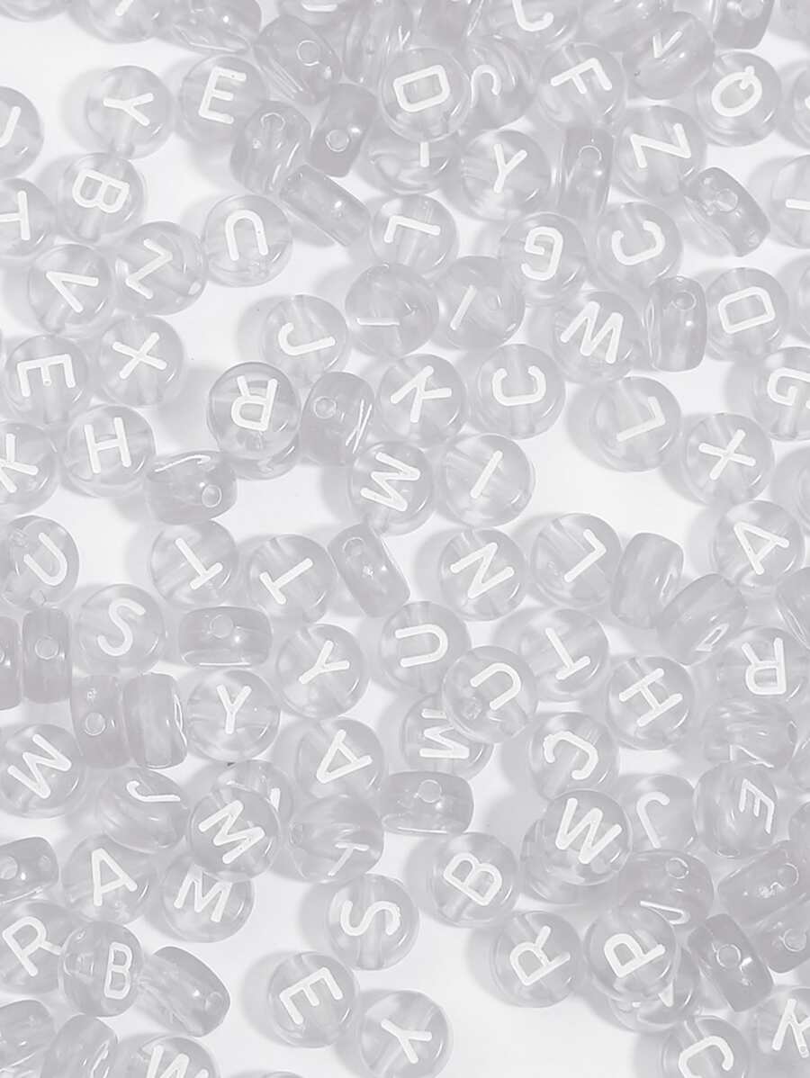 100 件白色半透明亚克力椭圆形随机字母珠，用于制作珠宝 DIY 项链手链（7x4 毫米） - 白色 - 查看 1