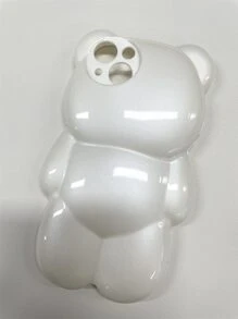 Ins 簡約風格個性化 3d 小熊設計軟手機殼兼容蘋果 Iphone 14 Pro Max/13/12/11 - 白色 - 查看 1