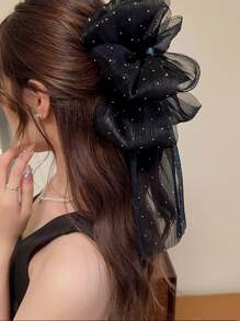 1 件装水钻蝴蝶结发夹，配丝带，适合节日和假日，优雅，发饰，爪夹，发夹，发夹，蝴蝶结配饰，学校用品，学院秋冬发夹，适合度假装扮女士