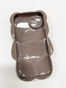 Ins風格極簡 mass色3D小熊手機殼適用於 iPhone 14 Pro Max、13、12/11（高端版） - 棕色 - 查看 3