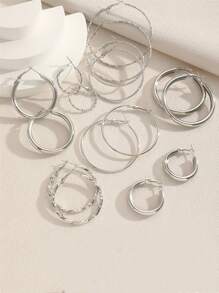 Bộ bông tai nữ thiết kế hình tròn kim loại 8 cặp - Bạc - Xem 1