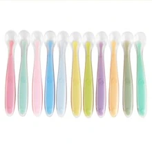 First Stage Silicone Self Feeding Training Spoons, Toddler's Self Feeding Silicone Spoons, Toddler Spoons, Toddler Utensils, Baby Essentials, Baby Must Haves - Mauve Purple - View 6