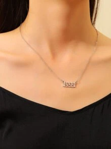 1入組簡約時尚年份吊墜項鍊，適合情侶作為禮物 - 銀色 - 查看 1