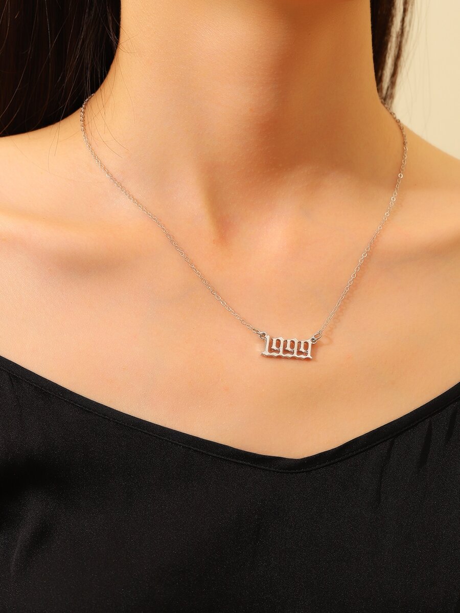 1入組簡約時尚年份吊墜項鍊，適合情侶作為禮物 - 銀色 - 查看 1