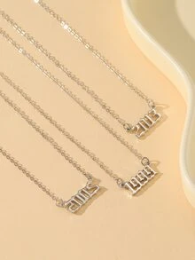 1入組簡約時尚年份吊墜項鍊，適合情侶作為禮物 - 銀色 - 查看 3