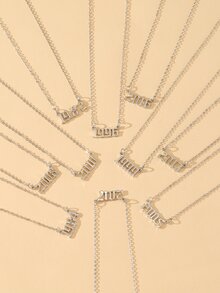 1入組簡約時尚年份吊墜項鍊，適合情侶作為禮物 - 銀色 - 查看 2