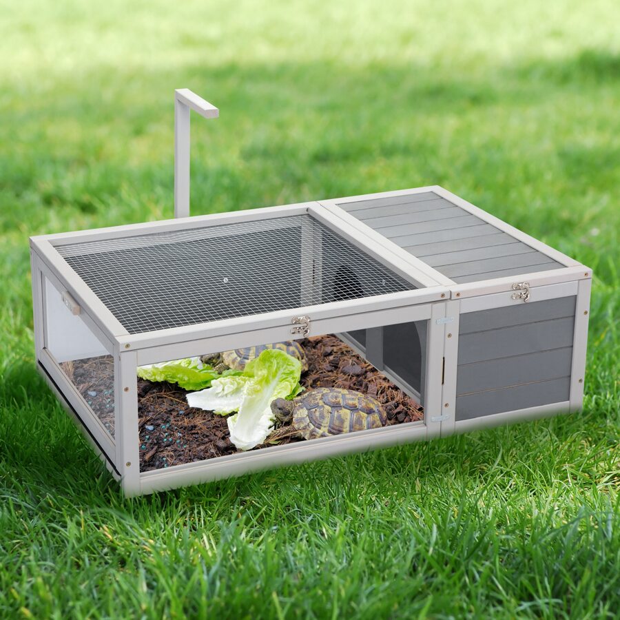 Tortoise House Wooden Turtle Habitat With Removable Top And Tray For Indoors And Outdoors, Gray - Xám - Xem 1