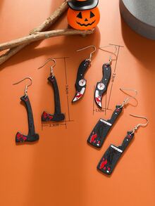 3對萬聖節主題亞克力刀造型耳環 - 彩色 - 查看 2