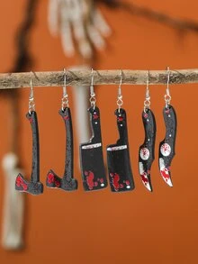 3對萬聖節主題亞克力刀造型耳環 - 彩色 - 查看 3