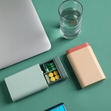 1pc ABS Medicine Storage Box, Simple Multi-grid Portable Medicine Lock Box For Travel - Green - View 1